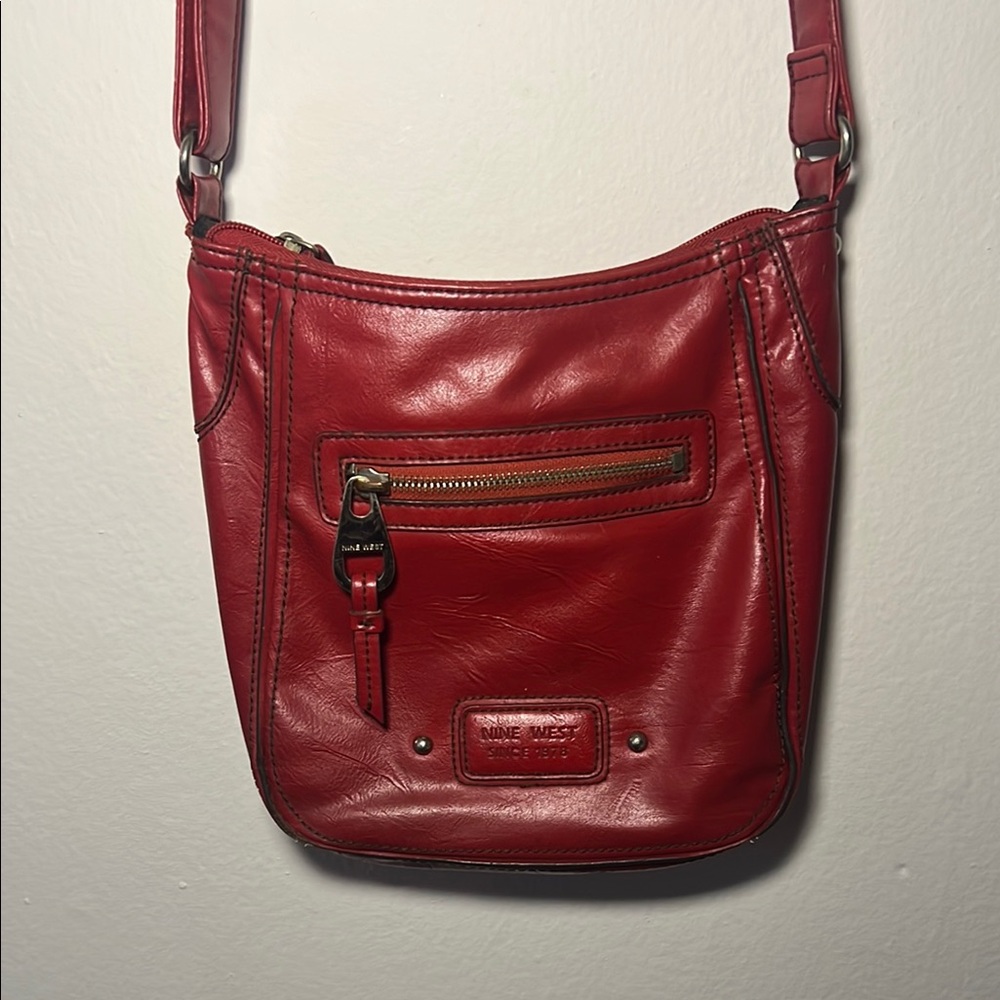 Nine West Red Leather Vintage Crossbody Bag